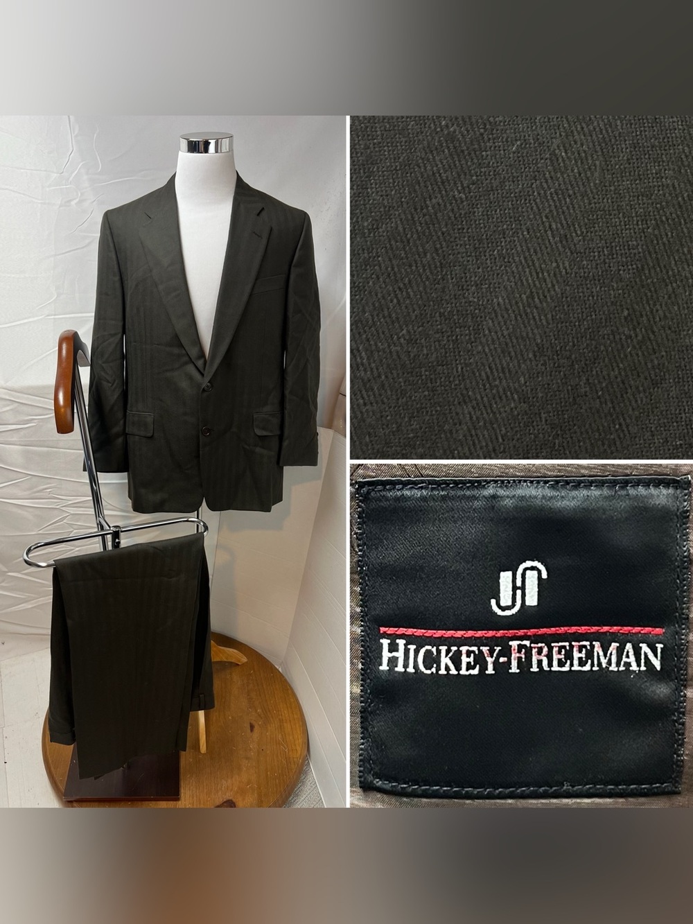 Hickey Freeman Vintage Men's 43R Blazer 36x32 Pants Brown Tonal Stripe Wool Suit